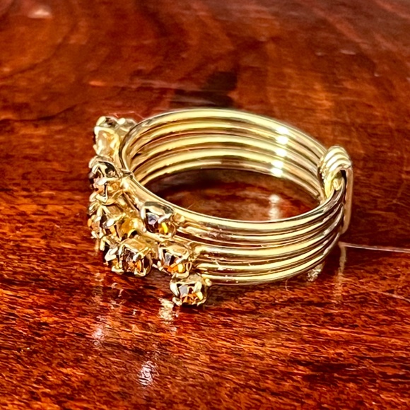 Vintage Gold Tone Multi Band Ring with Yellow Stones - Picture 9 of 12